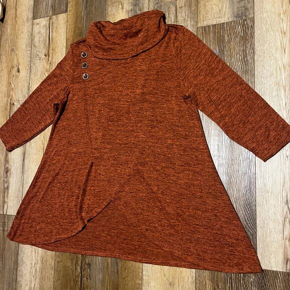 Ali Miles Lagenlook Boho Cowl Neck Tunic Sweater Size Xl Orange Oversized Cozy - Picture 2 of 7